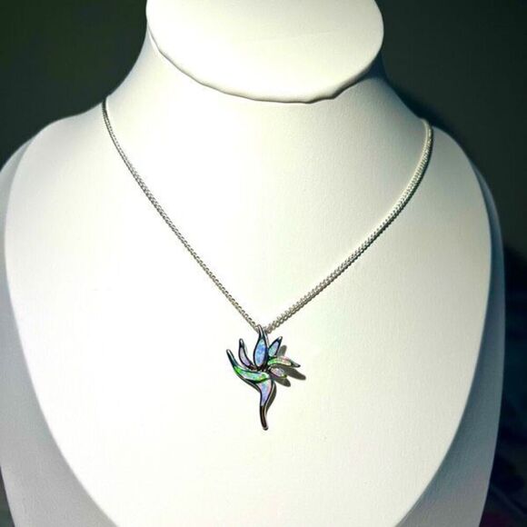 AYF Blue Opal Torch Pendant & Sterling 925 Silver Chain - Picture 4 of 13